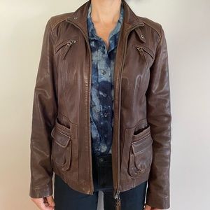 Vintage Brown leather Lucky Brand Moto jacket